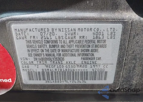 2020 Nissan Sentra Sr Xtronic Cvt z USA, uszkodzony, nr VIN 3N1AB8DV9LY263636